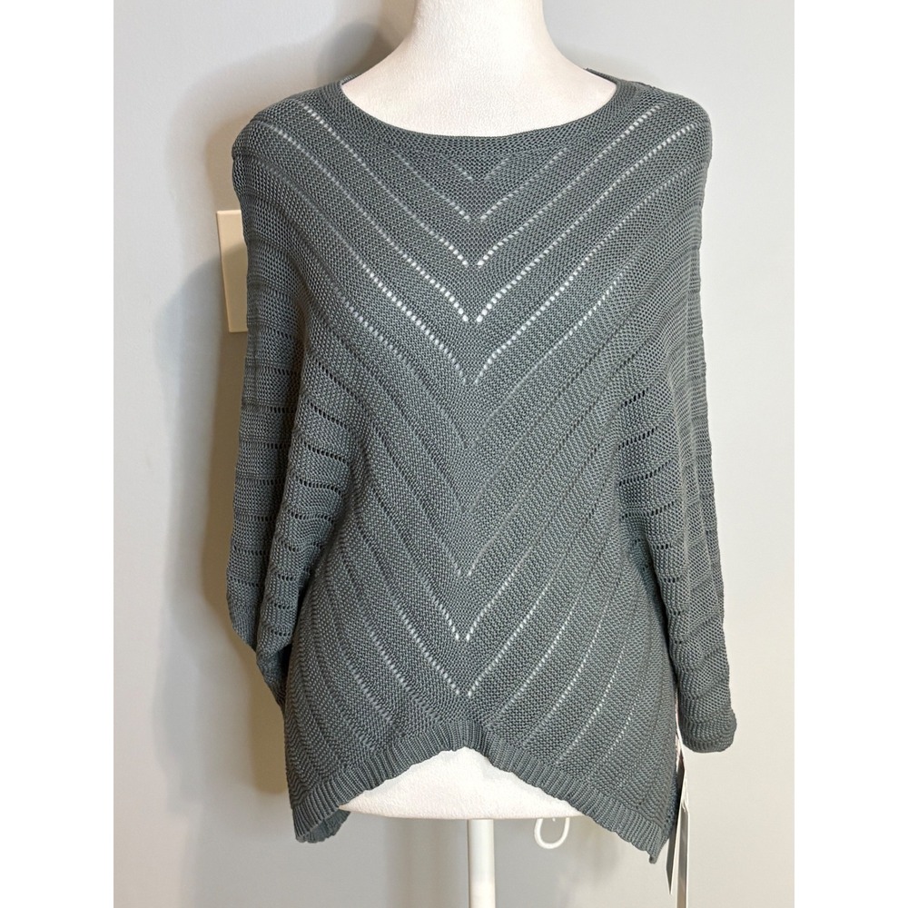 Bishop + Young Zen Sweater Cascade Green Pointelle Chevron 3/4 Sleeve Knit Top